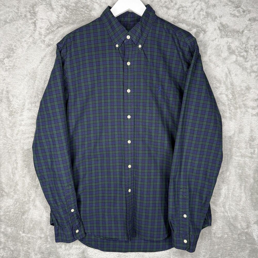 Ralph Lauren Shirt Men Large Green Blue Blackwatch Tartan Button Down Twill Pony